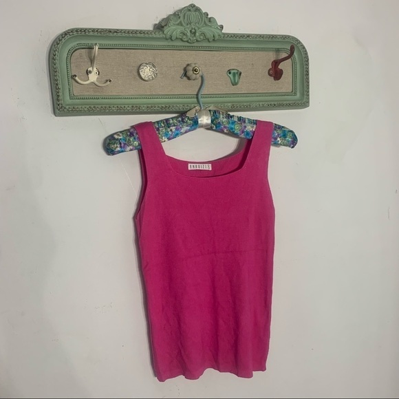 Anhuizi silk cotton blend ribbed knit stretch Miami pink tank top - Picture 1 of 7